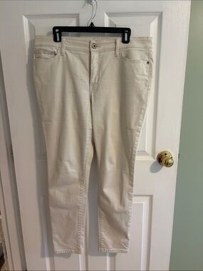 Cream Slim Straight Pants, 28” inseam
